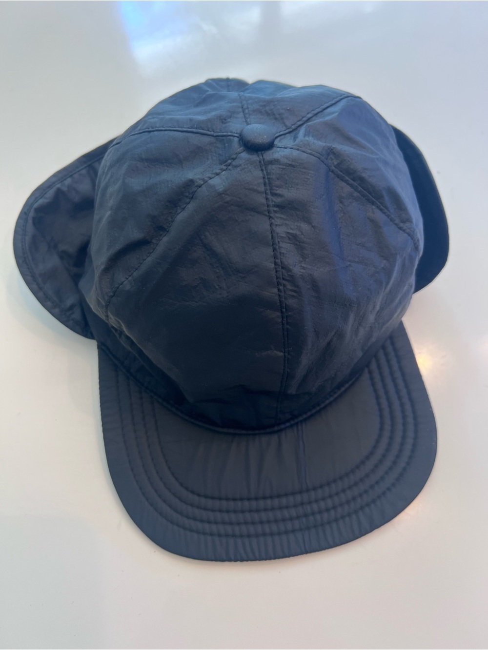 Nylon Lightweight Black Baseball Cap with Camouflage inset back flap